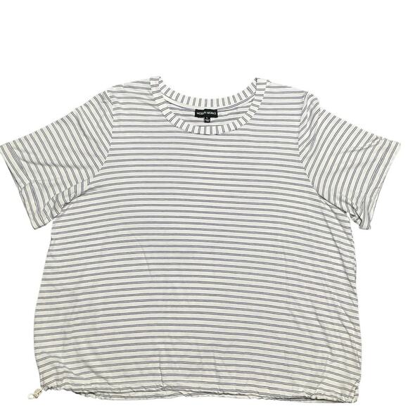 Modern Works Women’s Striped Cuff Short Sleeve Top Elastic tie bottom Size Large - Picture 1 of 10